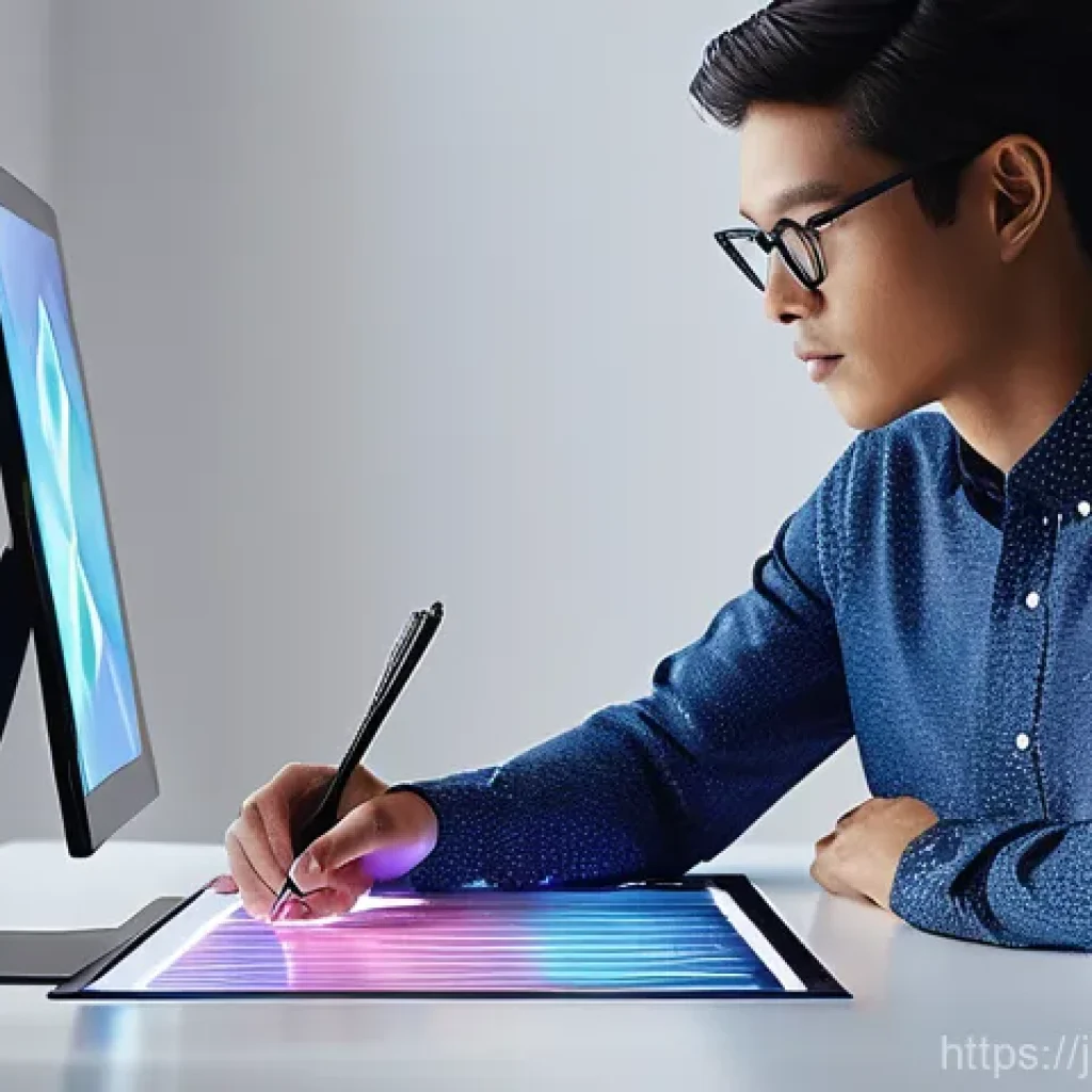 웹디자인 현장 경험 공유 - A vibrant digital art piece illustrating a harmonious collaboration between a human designer and an ...