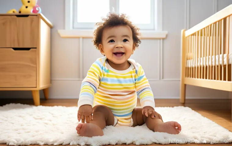 웹디자인 신규 클라이언트 유치 방법 - A bright and cozy nursery scene. A cheerful toddler, approximately 18 months old, with soft curly ha...