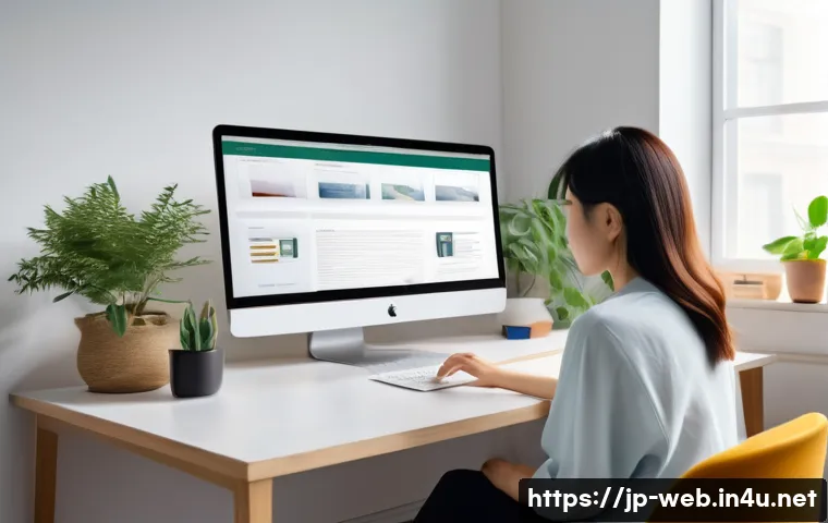 웹디자인 기초 프로그램 추천 - A cozy modern workspace with a young Japanese woman sitting at a desk using an intuitive web design ...