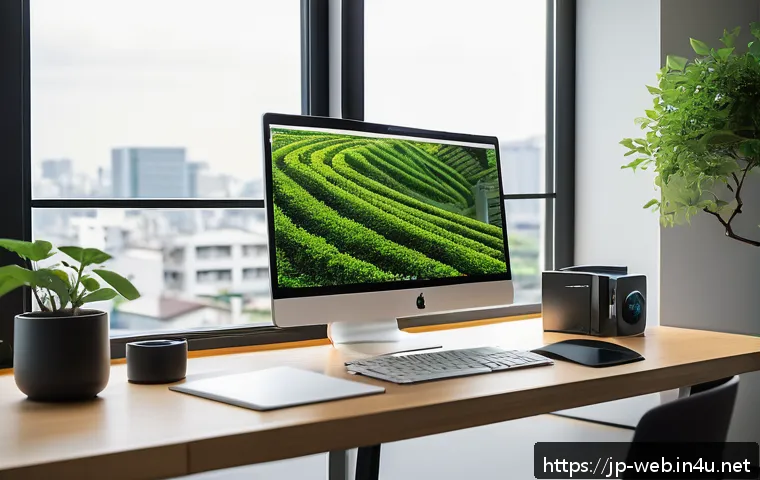 웹디자인 테스트 환경 설정법 - A modern home office setup for a Japanese developer, featuring a sleek desk with a laptop running Vi...
