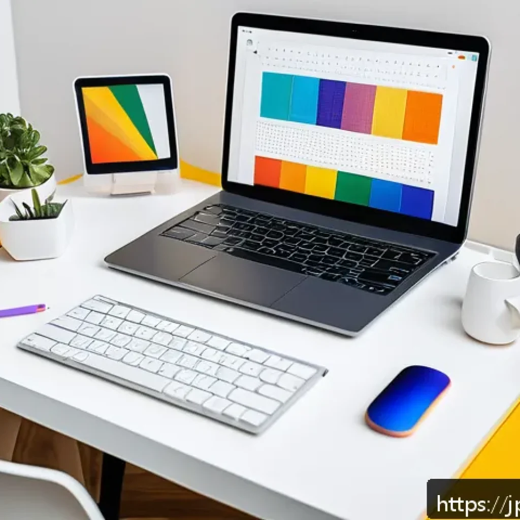 웹디자인 학습 커리큘럼 - A modern web designer’s workspace featuring a clean desk with a high-resolution monitor displaying a...