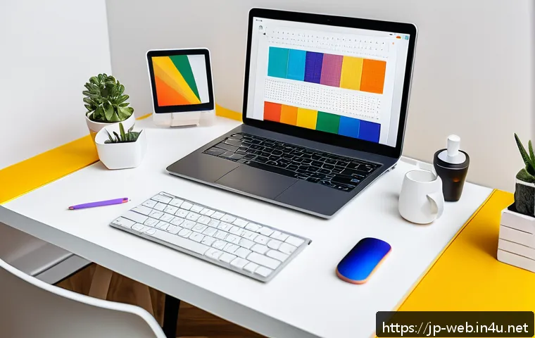 웹디자인 학습 커리큘럼 - A modern web designer&rsquo;s workspace featuring a clean desk with a high-resolution monitor displaying a...