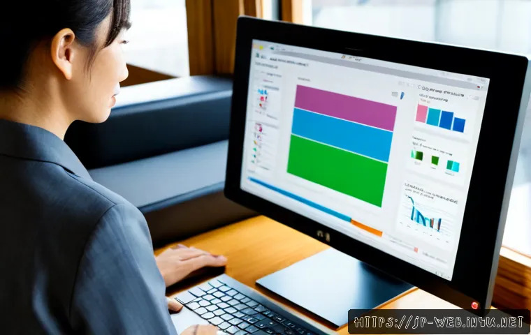 웹디자인 관련 마케팅 스킬 - Photorealistic modern Japanese marketing professional reviewing a clean website layout on a large de...